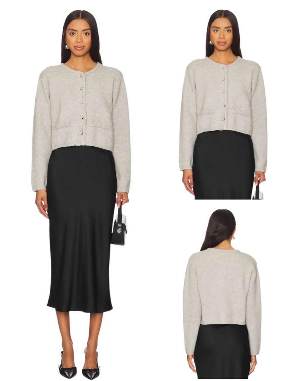 Line & Dot Ben Grey Cropped Button Front Cardigan Sweater Size S Retail $109